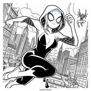 Comic Spider-Gwen Coloring Page Running In The City