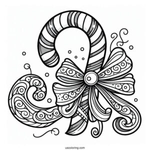 Swirly Candy Cane Coloring Page With Ribbon
