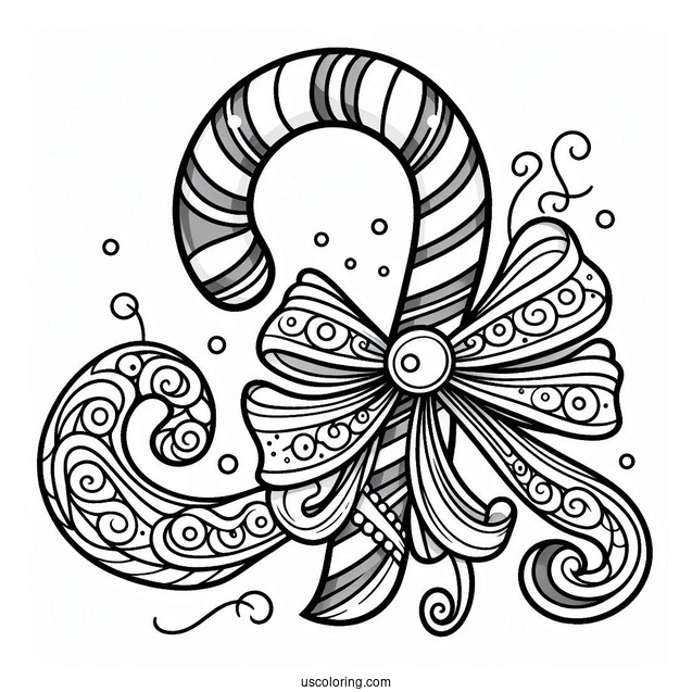 Swirly Candy Cane Coloring Page With Ribbon