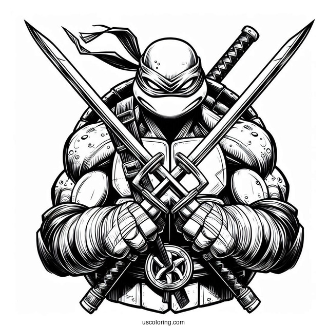 Ninja Turtles Coloring Page Of Rafael Using Twin Sai Swords