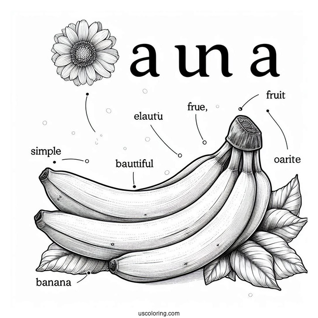 Fruit Word Above A Realistic Banana Coloring Page For Kids