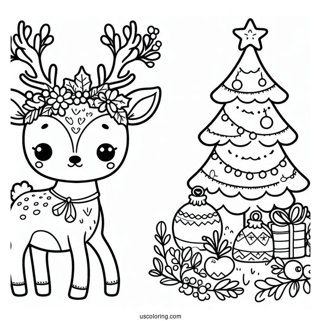 Super Cute Reindeer Coloring Page For Toddlers