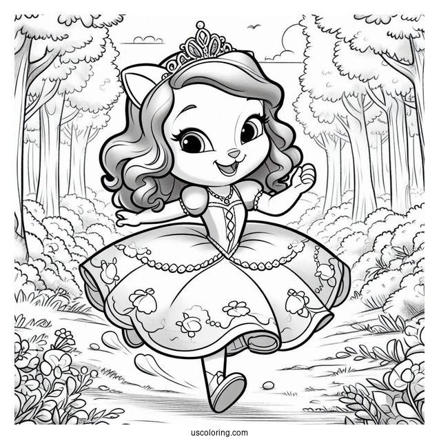 Sofia The First Coloring Page Running In The Forest