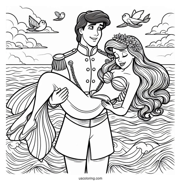 Prince Eric Carrying Mermaid Ariel Coloring Page