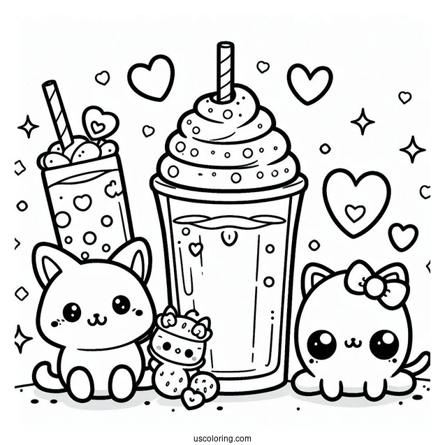 Cute Coloring Page Milkshake With Tiny Animals