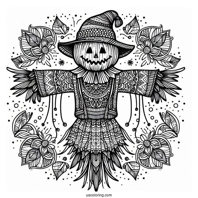Intricate Scarecrow Coloring Page Mandala