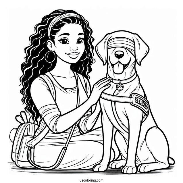 Blind Woman With Her Service Dog To Color