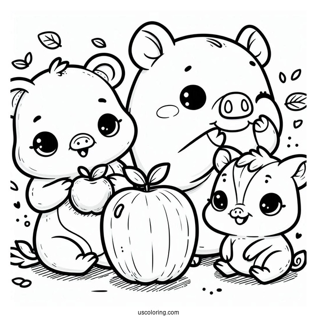 Smiling Critters Coloring Page PickyPiggy Eating An Apple