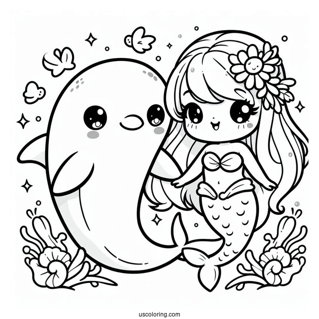 Kawaii Dolphin And Mermaid Picture