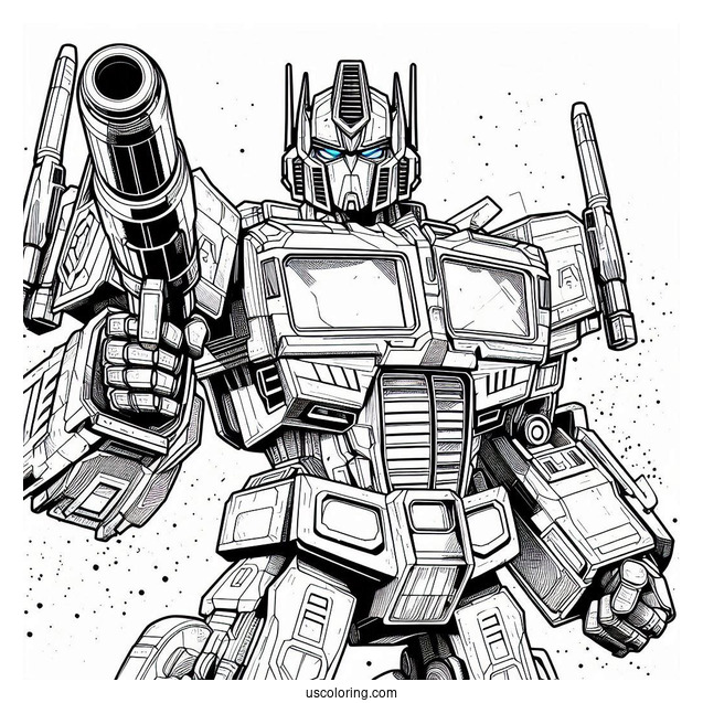 Detailed Optimus Prime Coloring Page With His Ion Blaster