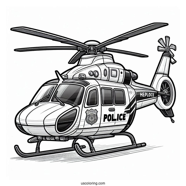 Helicopter Hovering Above A Police Car Coloring Page