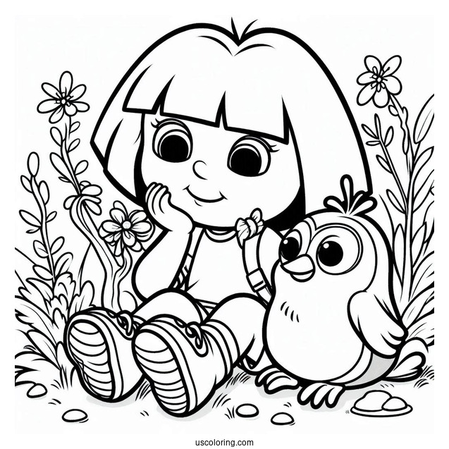 Dora And Boots Quietly Creeping Coloring PAge