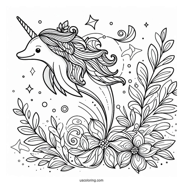 Unicorn Dolphin Coloring Page For Kids