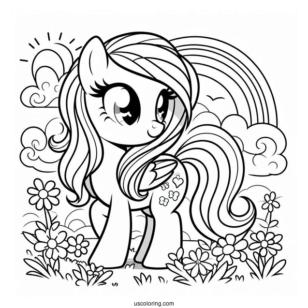 Rainbow Dash Standing On A Flower Field With Rarity Coloring Page