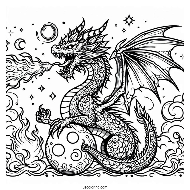 Fierce Looking Dragon With Fireballs To Color