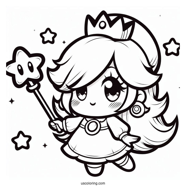Chibi Rosalina Coloring Page With Star Wand For Preschoolers