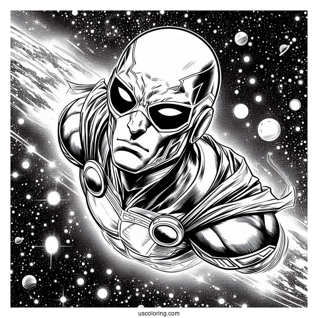 Justice League Coloring Page Of Martian Manhunter Floating In The Galaxy