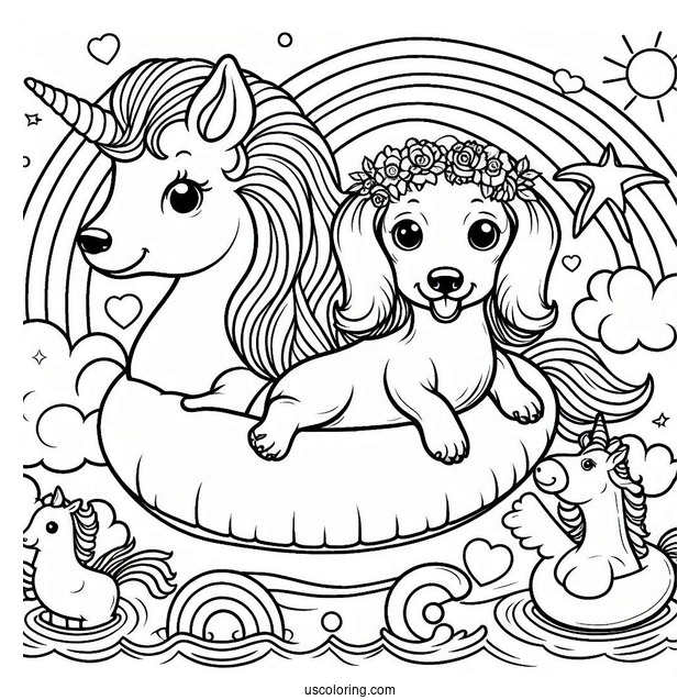 Dachshund Coloring Page On Unicorn Floatie