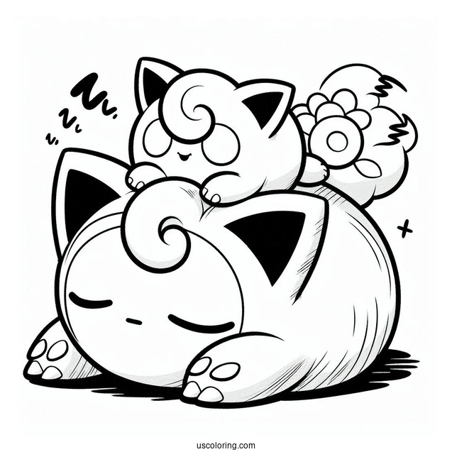Jigglypuff Sleeping On Top Of Snorlax Coloring Page