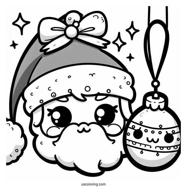 Chibi Santa Face Christmas Ornaments Coloring Page