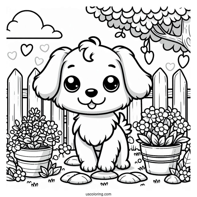 Kawaii Cartoon Dog In Backyard