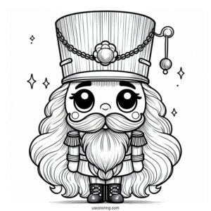 Chibi Nutcracker Coloring Page With A Large Hat And Long Beard For Preschoolers