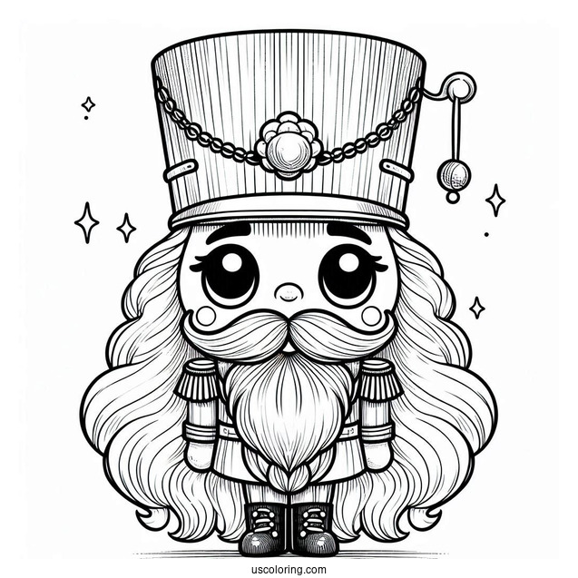 Chibi Nutcracker Coloring Page With A Large Hat And Long Beard For Preschoolers