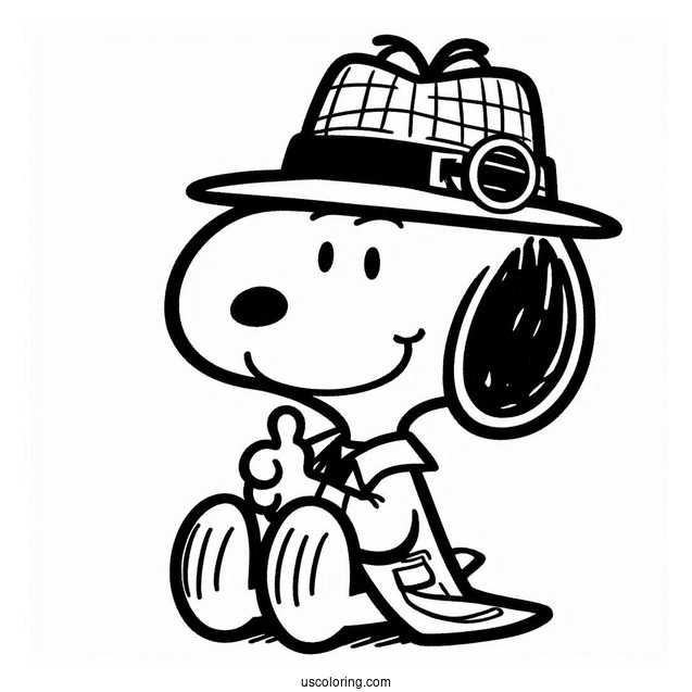 Snoopy As a Detective Coloring Sheet