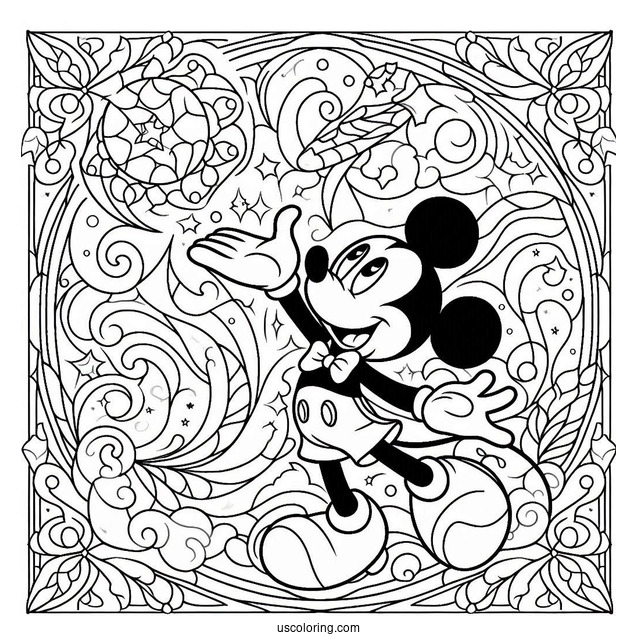 Mickey Mouse Fantasia Stained Glass Coloring Page For Kids