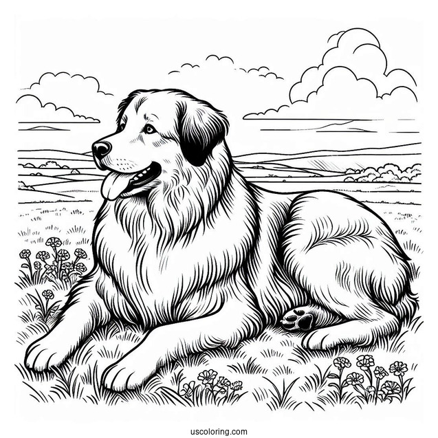 Large Sheepdog Resting In The Field Coloring Page