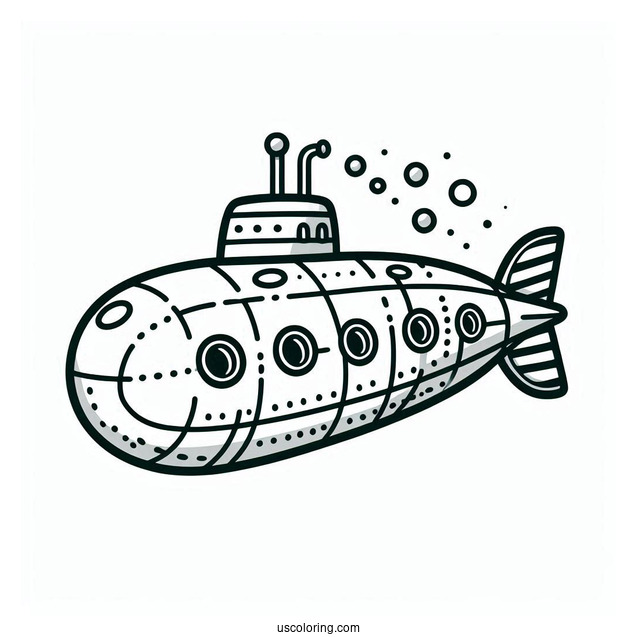 Easy Submarine Coloring Page Outline For Kids