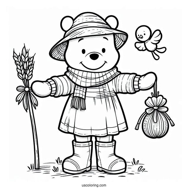 Cute Winnie The Pooh Scarecrow Coloring Page For Kids