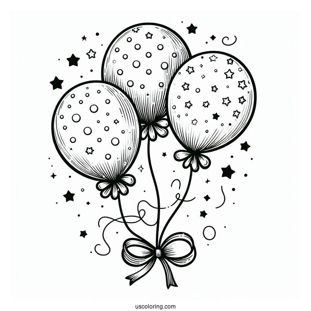 Three Balloons With a Ribbon To Color