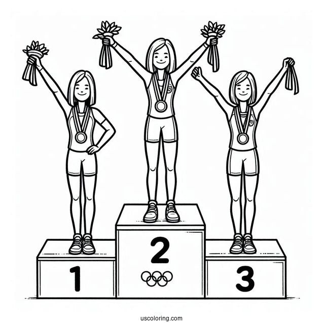 Olympics Coloring Page Of Medalists On Tri Level Podium For Kids
