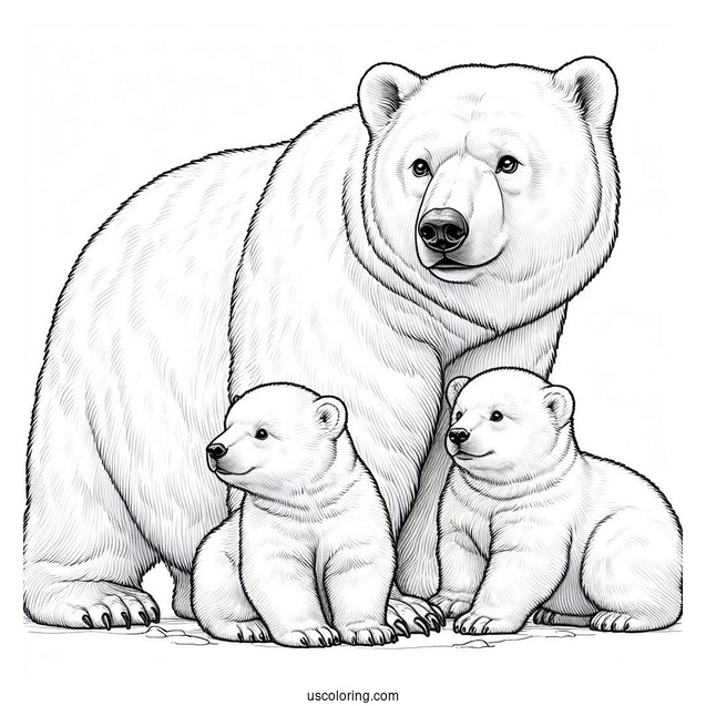 Realistic Coloring Page Of Polar Bear With Cubs