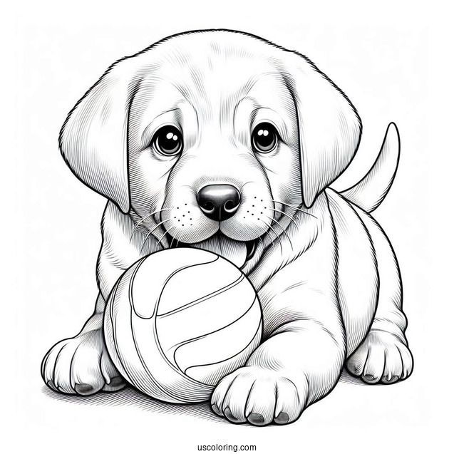 Realistic Labrador Puppy Playing With Ball Coloring In