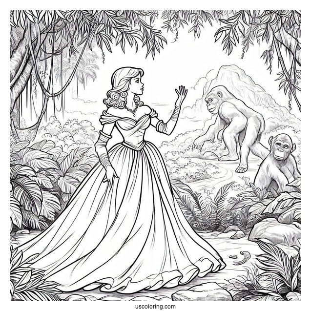 Tarzan Coloring Page Of Jane Porter Wearing Gown And Gloves In Jungle