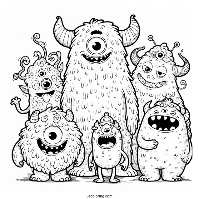 My Singing Monsters Coloring Page Of Mammott, Entbrat, Bowgart, Punkleton, Ghatz, Potbelly, And Noggin