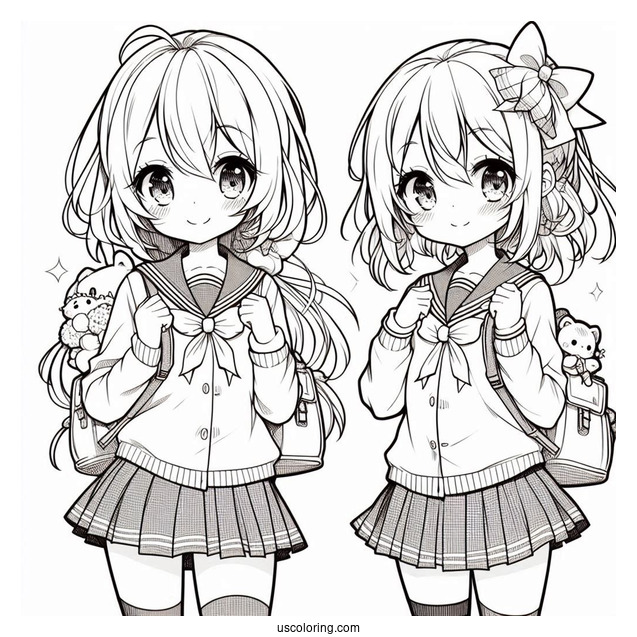 Manga Coloring Page Of Cute School Days High School Girl
