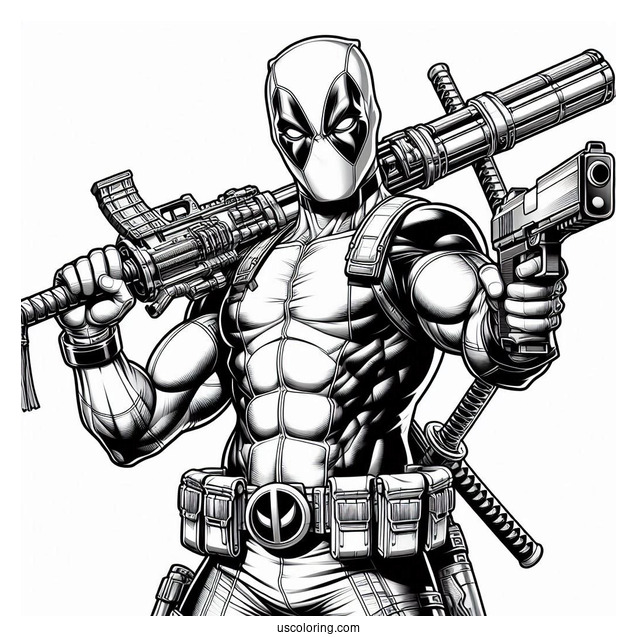Deadpool Holding Huge Gun And Katana