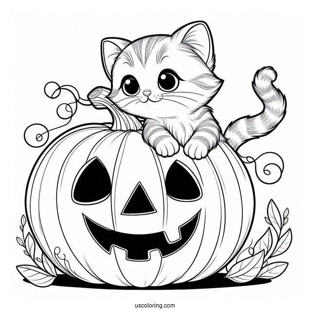 Cat Inside Big Jack-O-Lantern