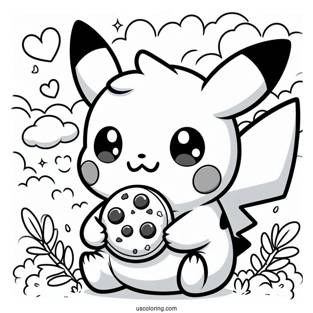 Kawaii Raichu Coloring Page Eating A Cookie