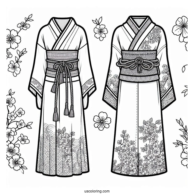 Detailed Kimono Dress Coloring Page