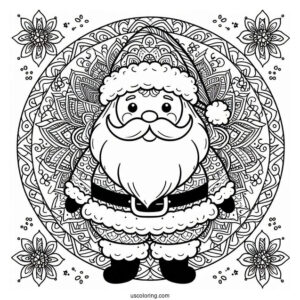 Simple Santa Mandala Coloring Page For Adults