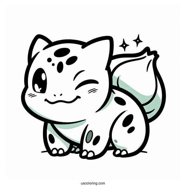 Easy Winking Bulbasaur Coloring Page For Kids