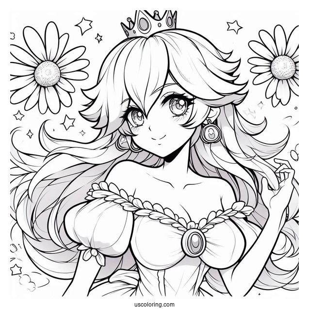 Anime Style Princess Rosalina Coloring Page With Peach, And Daisy