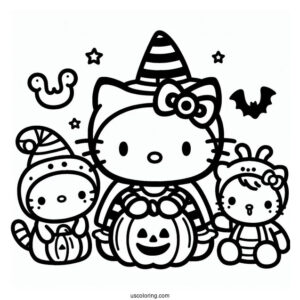 Sanrio Coloring Pages Of Hello Kitty, Dear Daniel, And Friends In Halloween Costumes