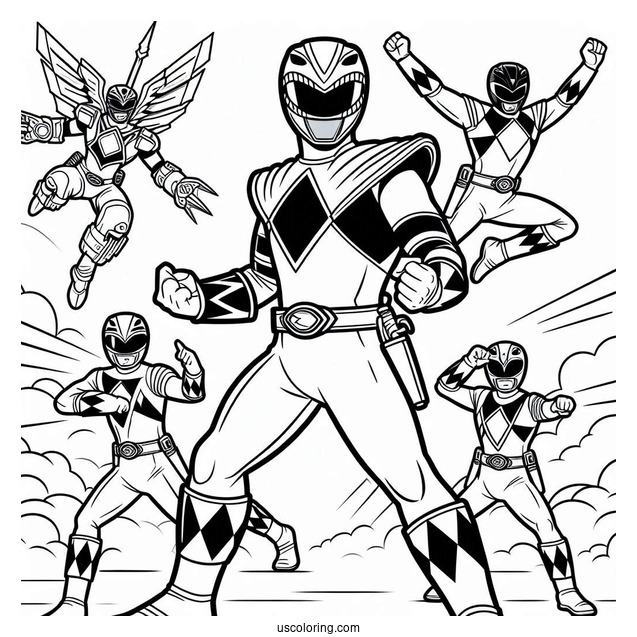 Coloring Page Of Power Rangers In Iconic Pose
