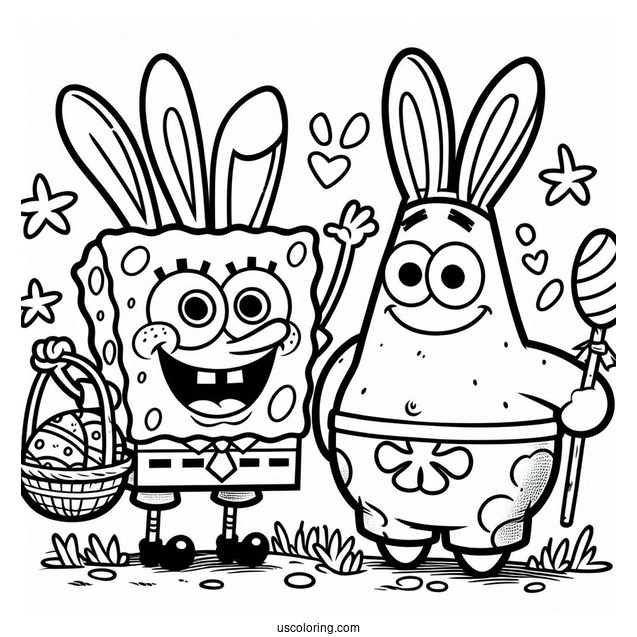 Easter SpongeBob Coloring Page And Patrick Star With Bunny Ears