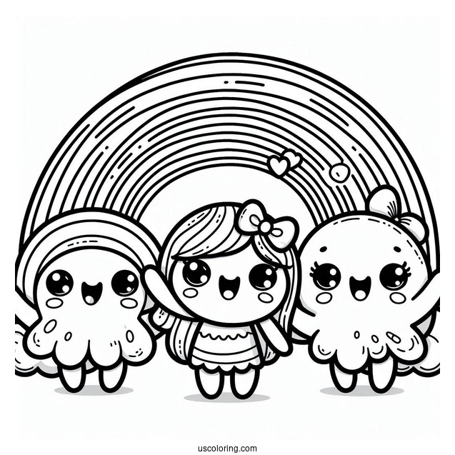Pink, Blue, And Green Rainbow Friends Coloring Page Waving